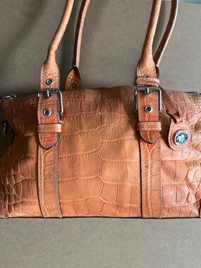 Dooney & Bourke Orange Croc-Embossed Leather Shoulder Bag
